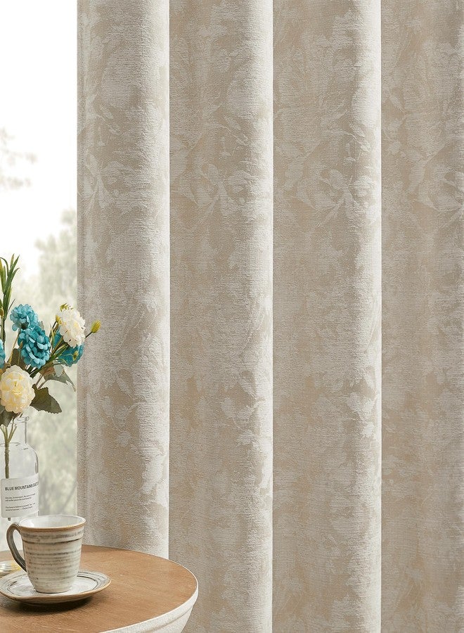 Beauoop Beige Floral Jacquard Blackout Curtains 96 Inches Long 2 Panels for Bedroom Living Room Taupe Flower Chenille Room Darkening Thermal Insulated Soundproof Grommet Window Treatments Drapes 52x96 - Image 1